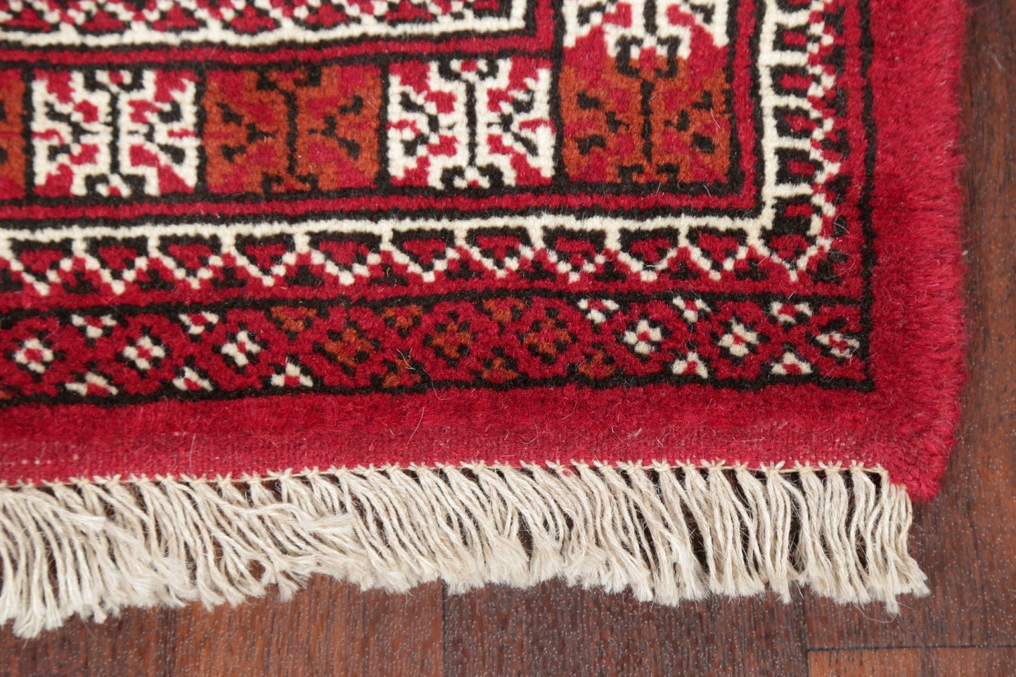 Geometric Red Bokhara Oriental Runner Rug Wool 2x6