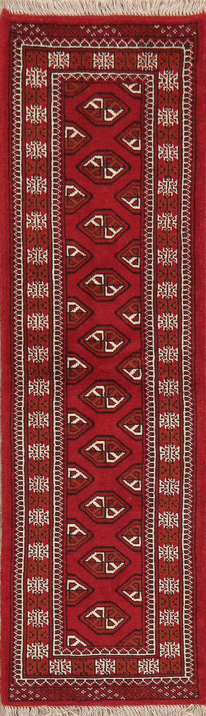 Geometric Red Bokhara Oriental Runner Rug Wool 2x6