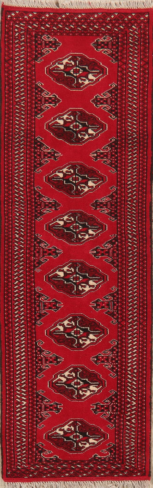 Geometric Red Bokhara Wool Runner Rug 2x6