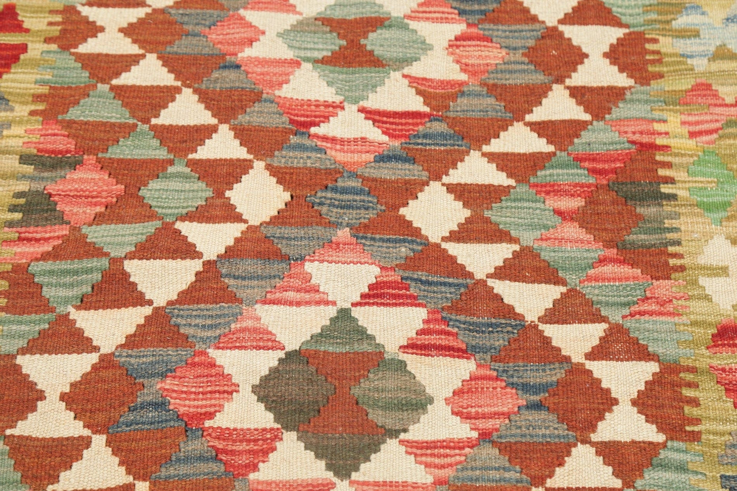 Pastel Geometric Kilim Turkish Rug 3x3 Square