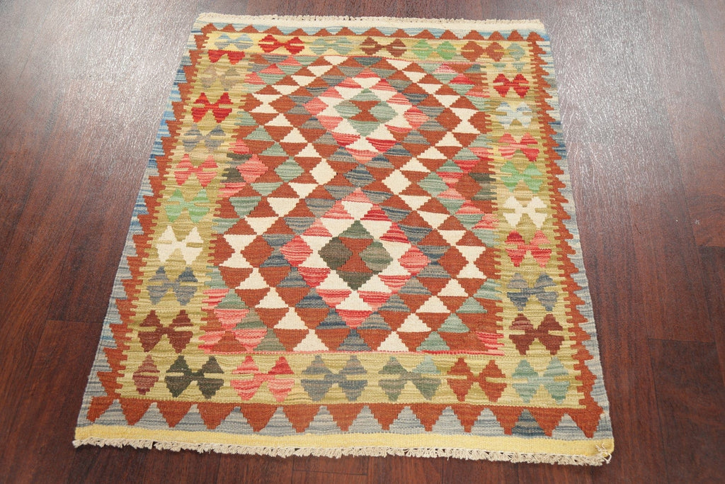 Pastel Geometric Kilim Turkish Rug 3x3 Square