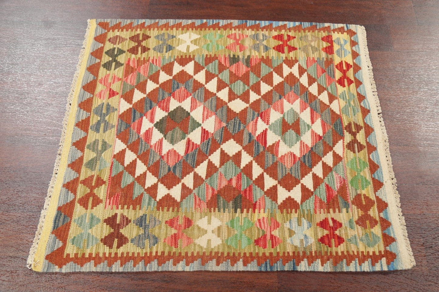 Pastel Geometric Kilim Turkish Rug 3x3 Square