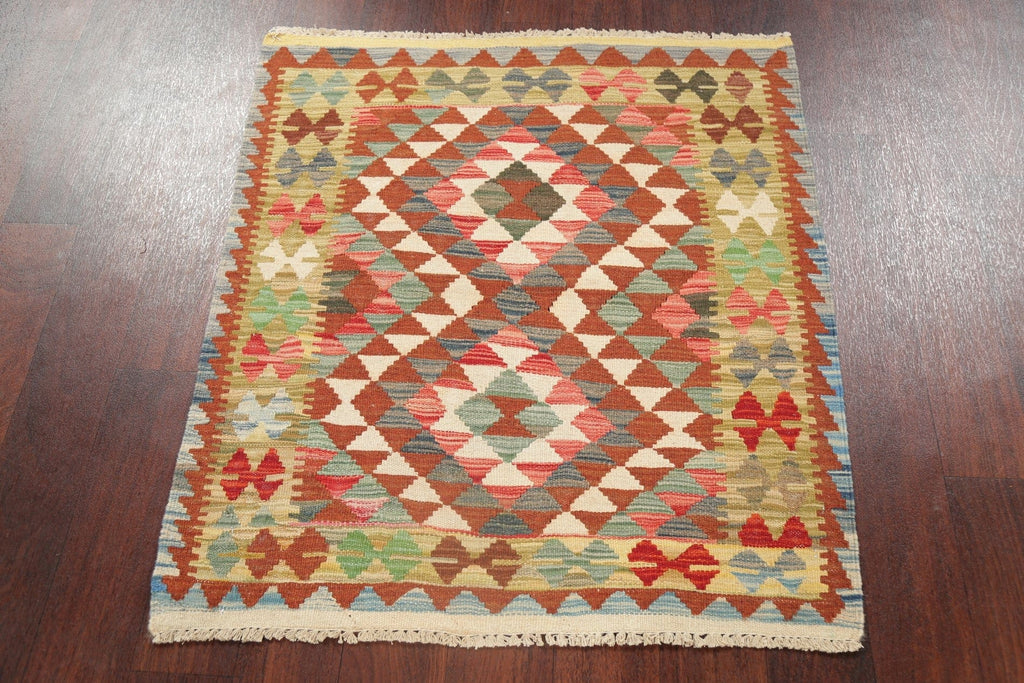 Pastel Geometric Kilim Turkish Rug 3x3 Square