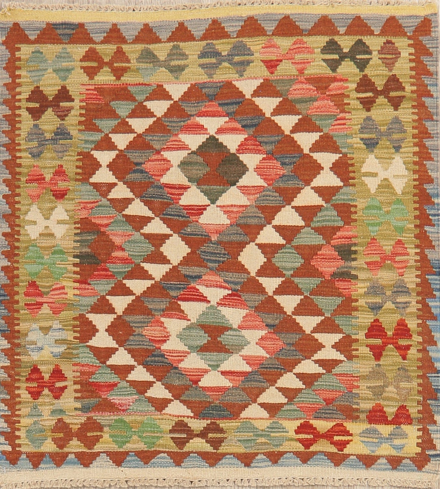 Pastel Geometric Kilim Turkish Rug 3x3 Square