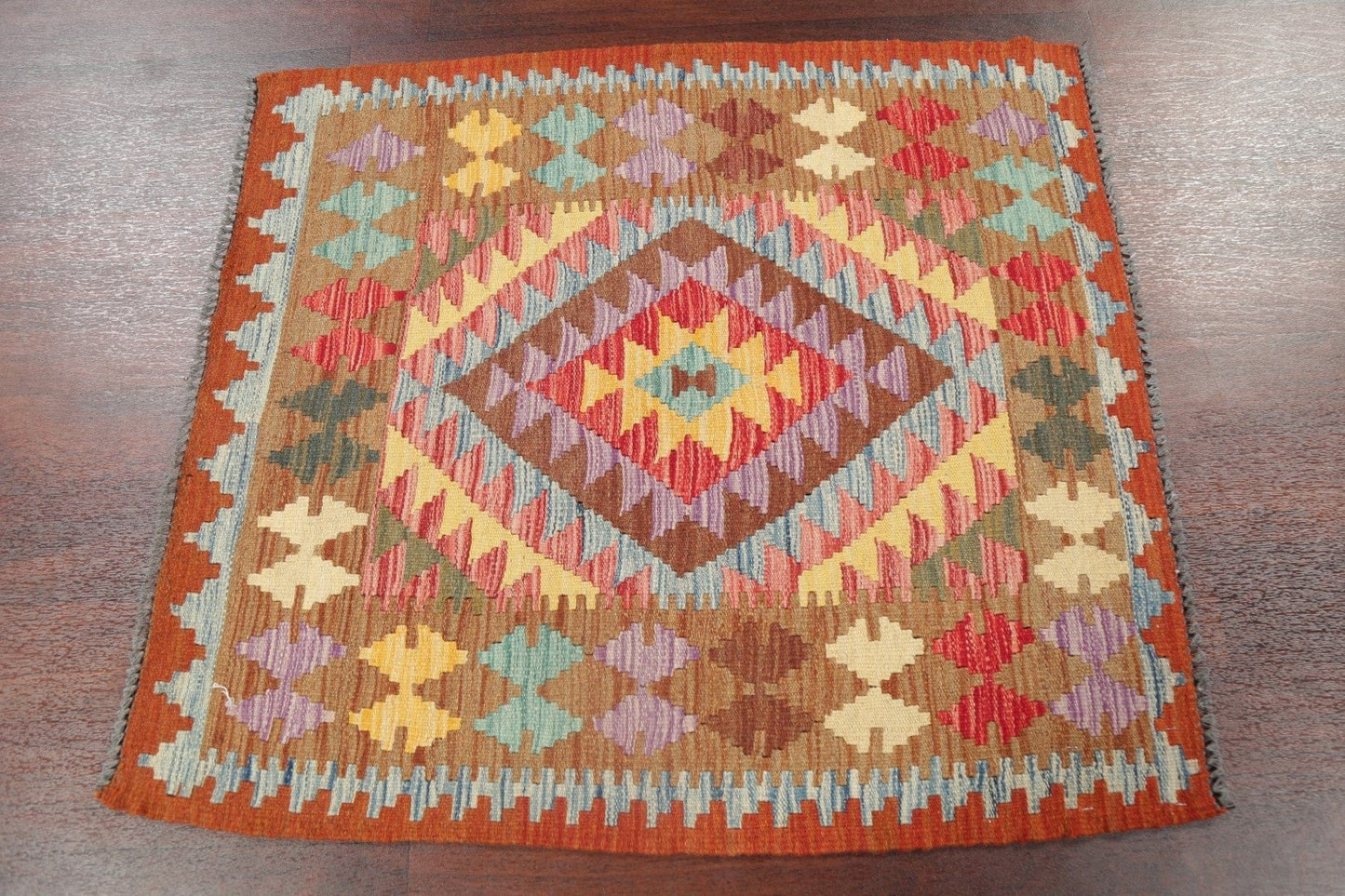 Pastel Geometric Kilim Turkish Rug Wool 3x4