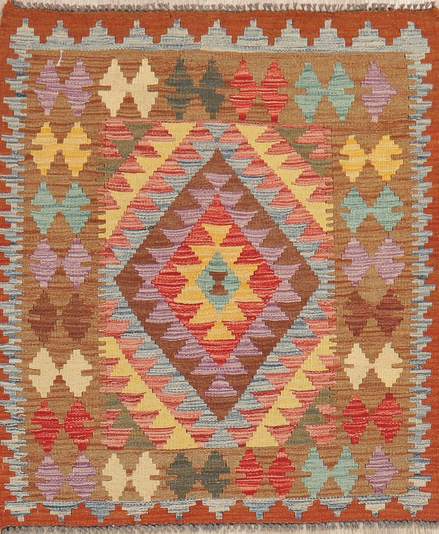 Pastel Geometric Kilim Turkish Rug Wool 3x4