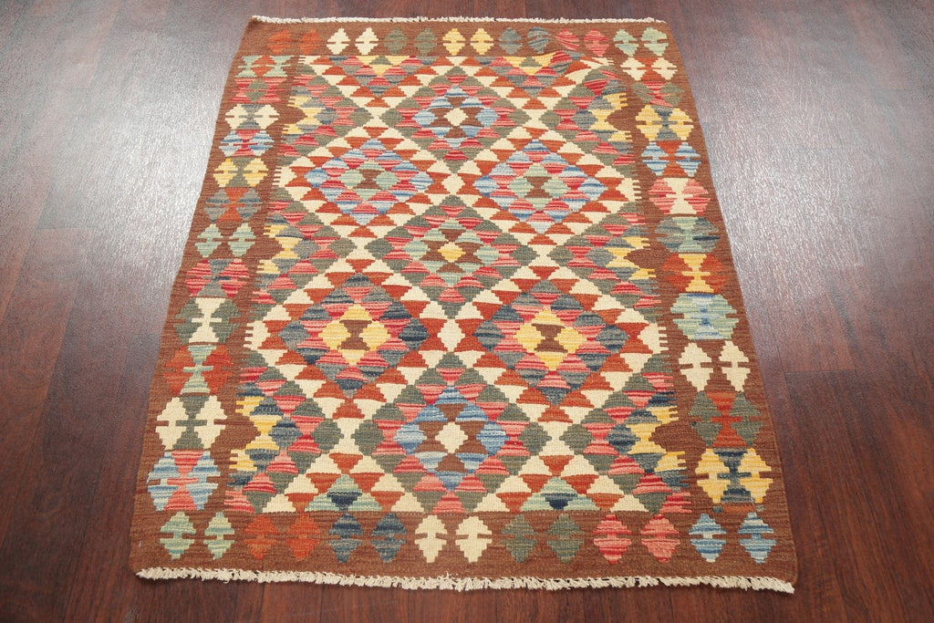 Pastel Geometric Kilim Turkish Oriental Rug Wool 3x4
