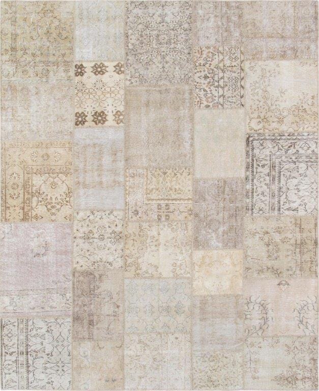 Vintage Patchwork Collection Beige Lamb's Wool Area Rug- 8' 2" X 10' 0"