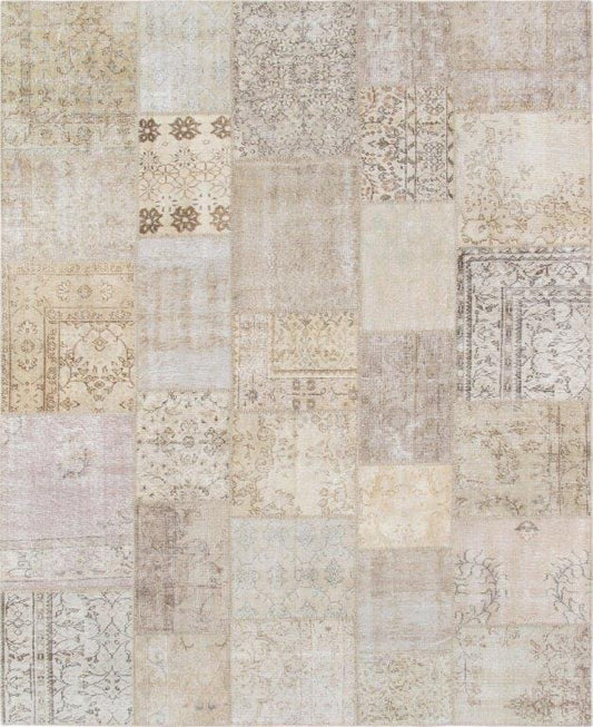 Vintage Patchwork Collection Beige Lamb's Wool Area Rug- 8' 2" X 10' 0"