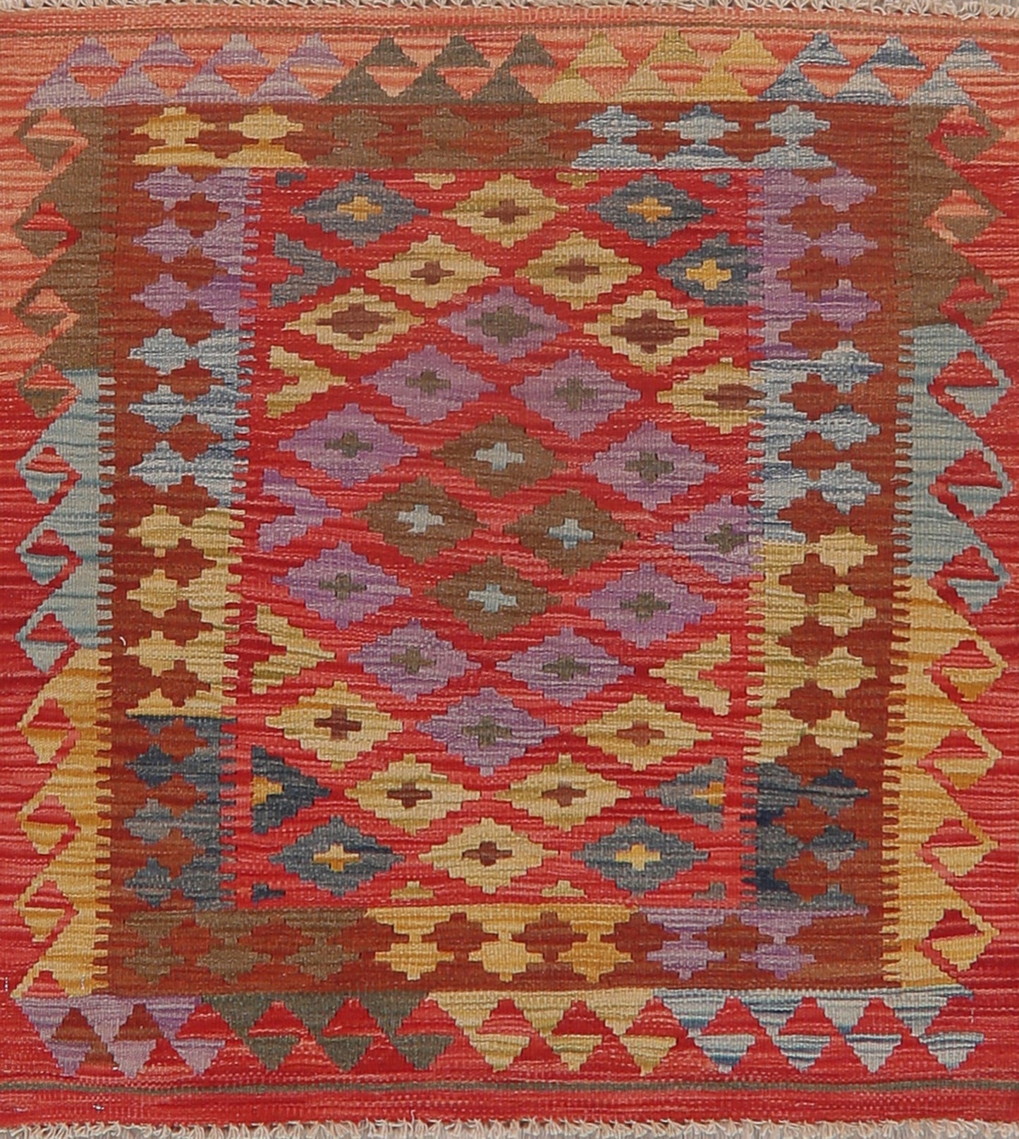 Flat-Woven Geometric Kilim Turkish Area Rug 3x3 Square