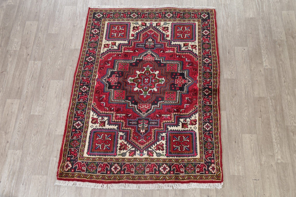 Geometric Red Heriz Persian Area Rug 5x7