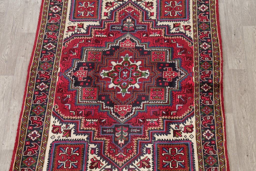 Geometric Red Heriz Persian Area Rug 5x7