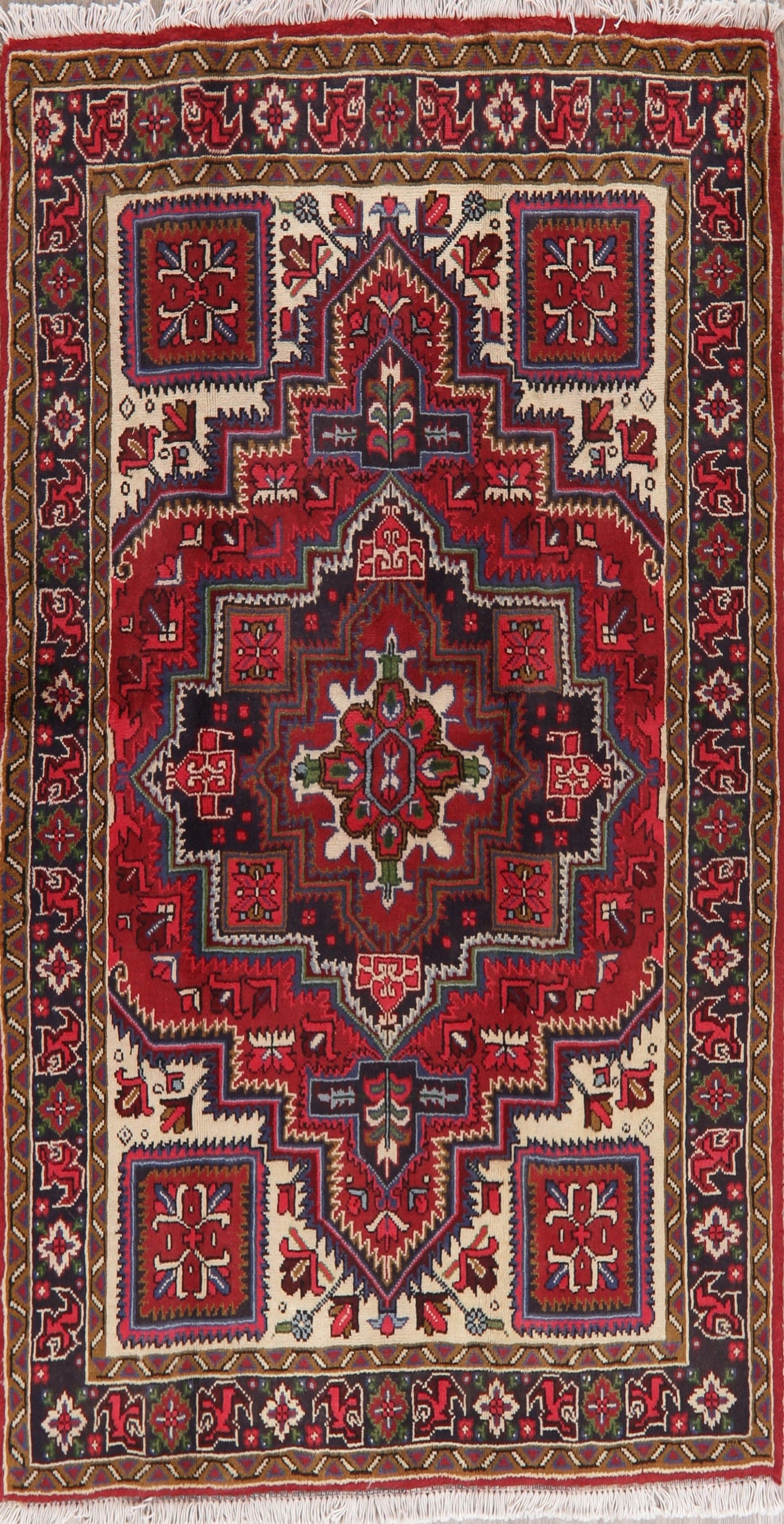 Geometric Red Heriz Persian Area Rug 5x7