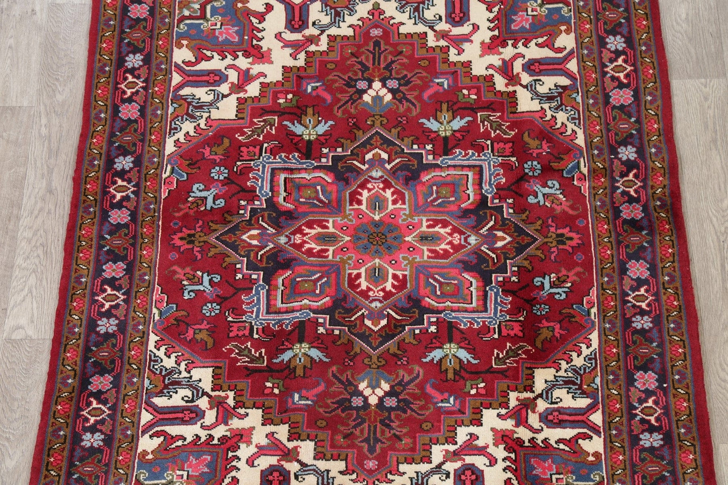 Geometric Red Heriz Persian Area Rug 5x6