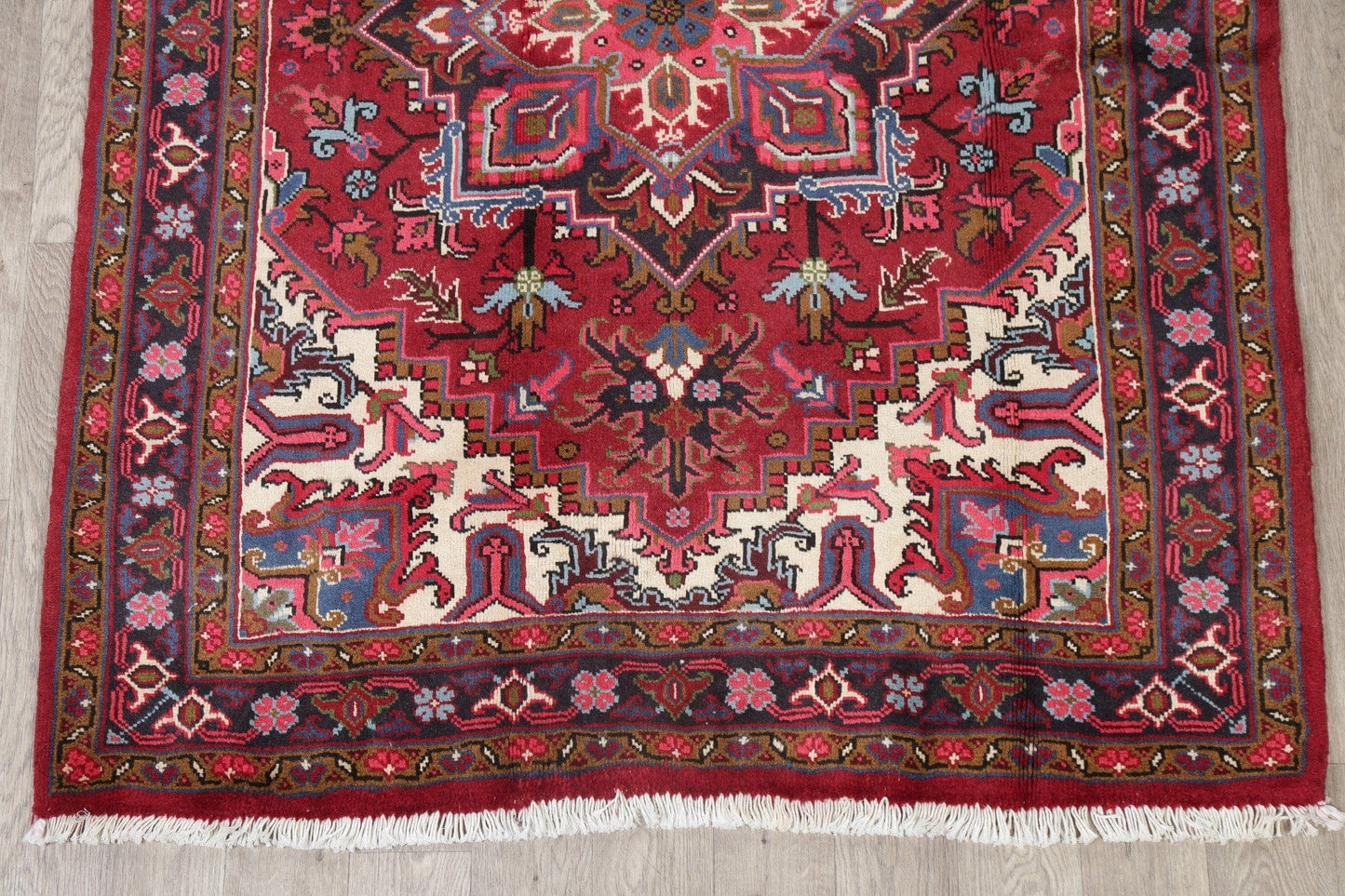 Geometric Red Heriz Persian Area Rug 5x7