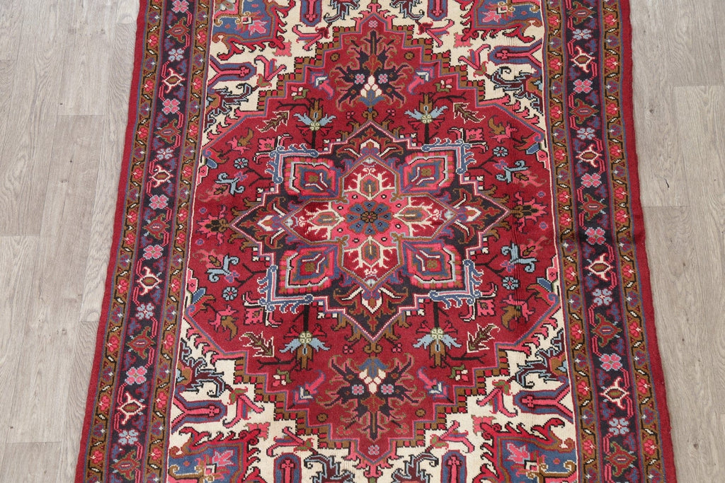 Geometric Red Heriz Persian Area Rug 5x7