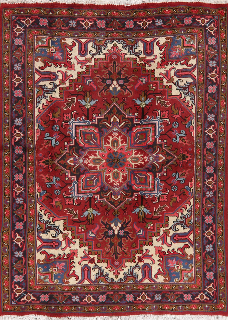 Geometric Red Heriz Persian Area Rug 5x7