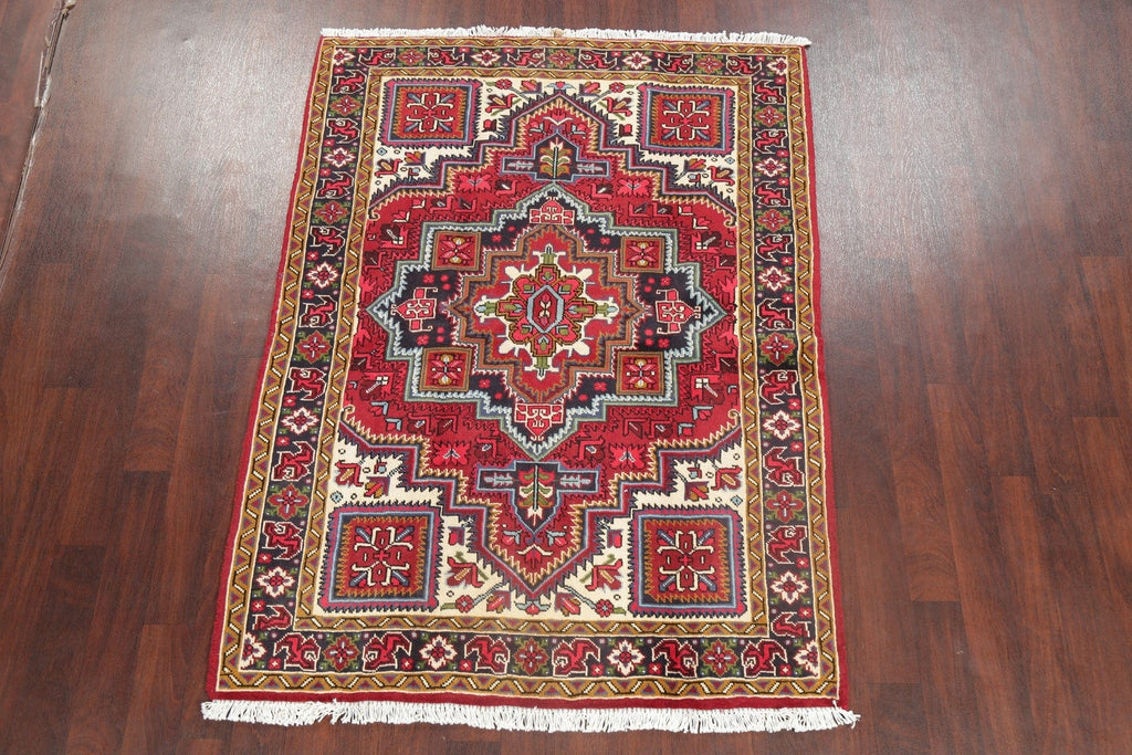 Geometric Red Heriz Persian Area Rug 5x7