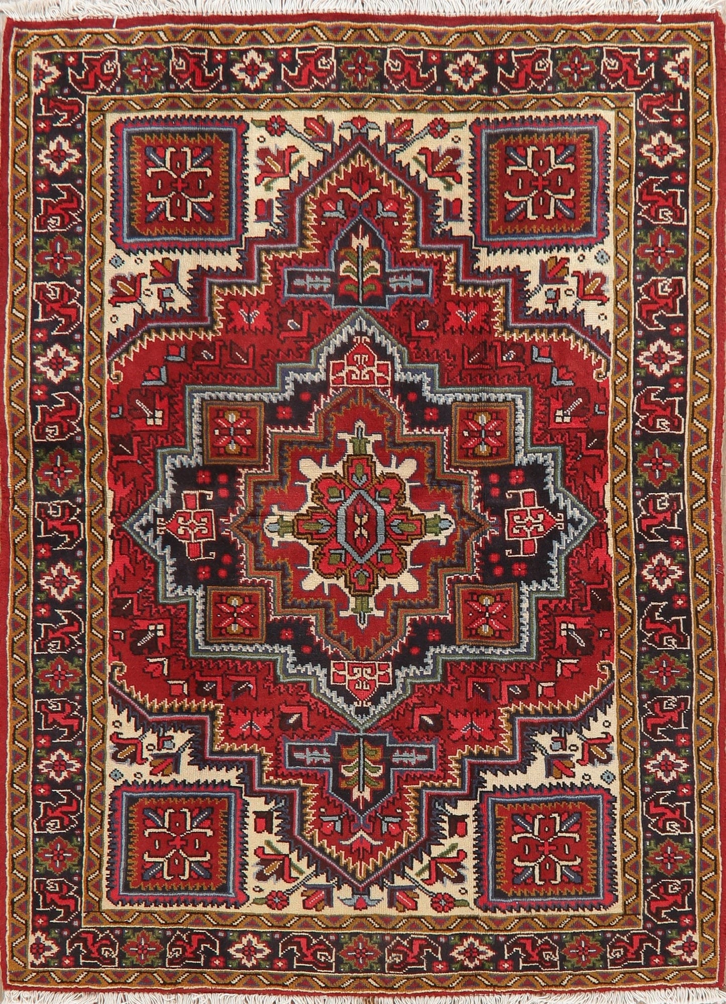 Geometric Red Heriz Persian Area Rug 5x7