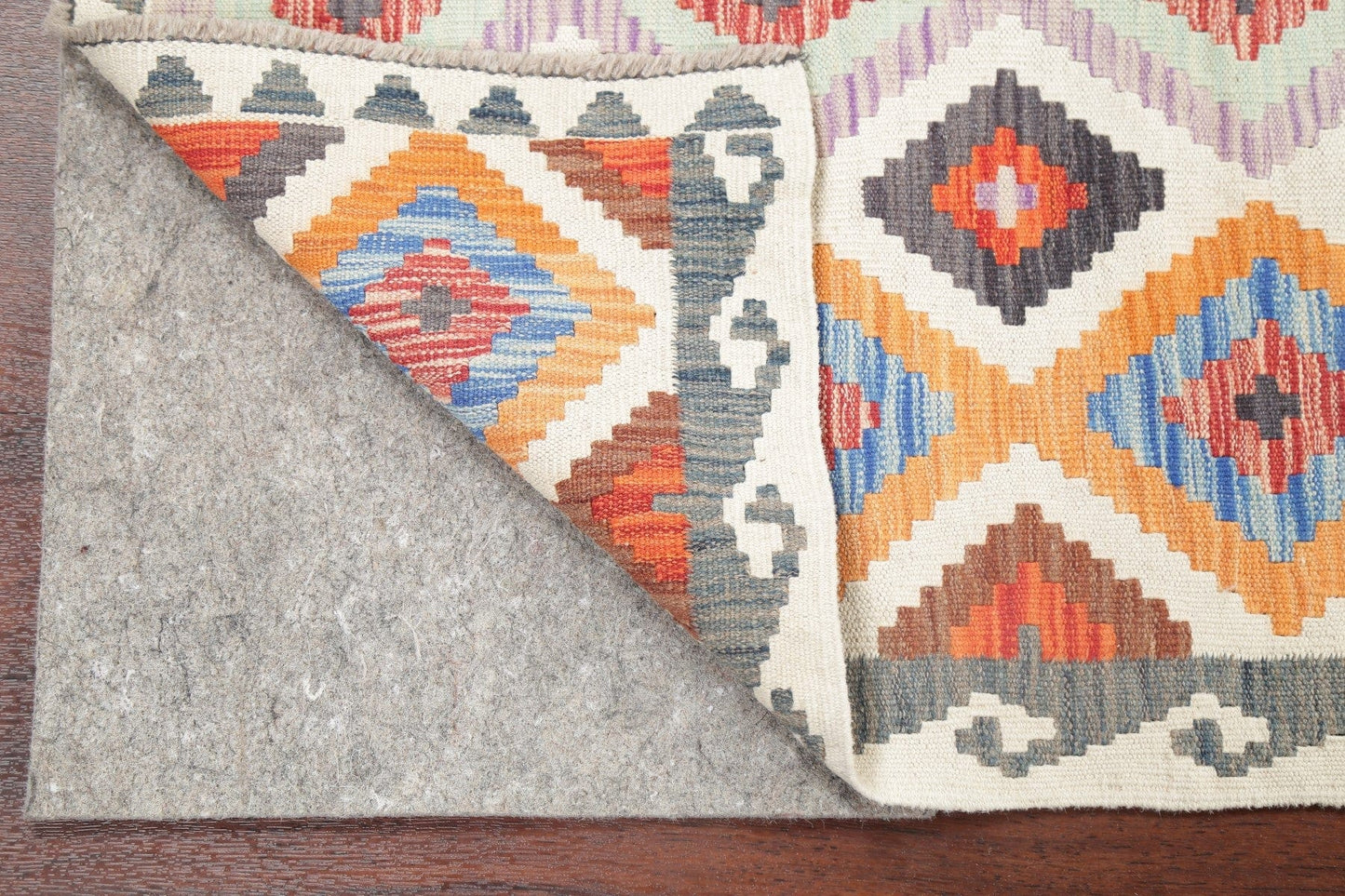 Pastel Geometric Kilim Turkish Runner Rug 3x16