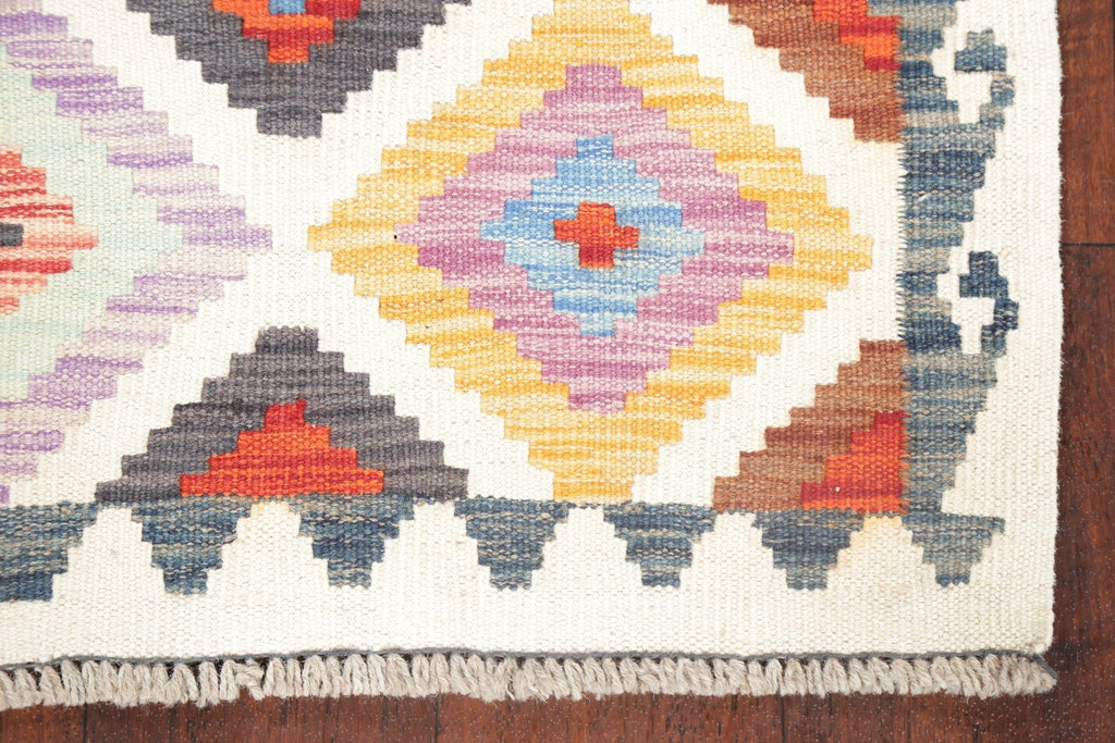 Pastel Geometric Kilim Turkish Runner Rug 3x16