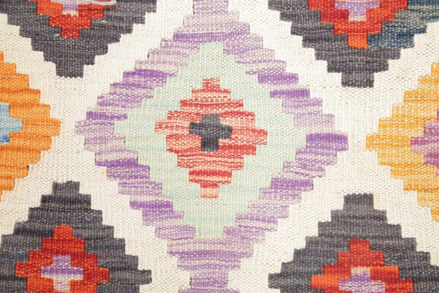 Pastel Geometric Kilim Turkish Runner Rug 3x16