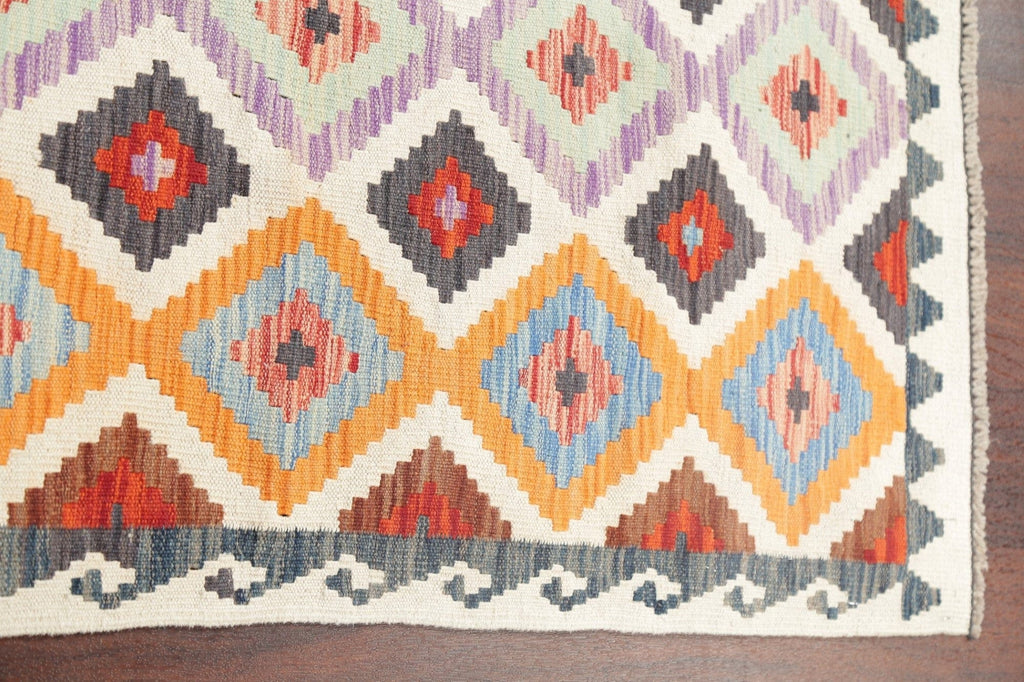 Pastel Geometric Kilim Turkish Runner Rug 3x16