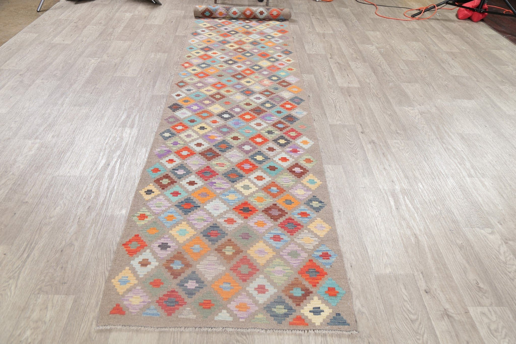 Flat-Woven Kilim Turkish Runner Rug 3x16