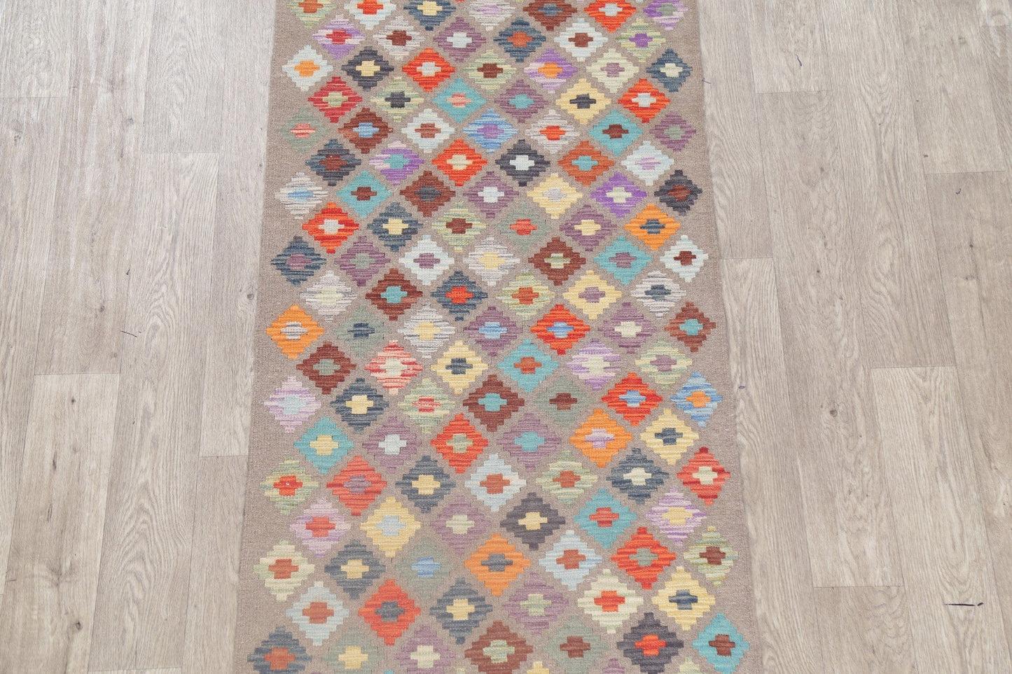 Flat-Woven Kilim Turkish Runner Rug 3x16