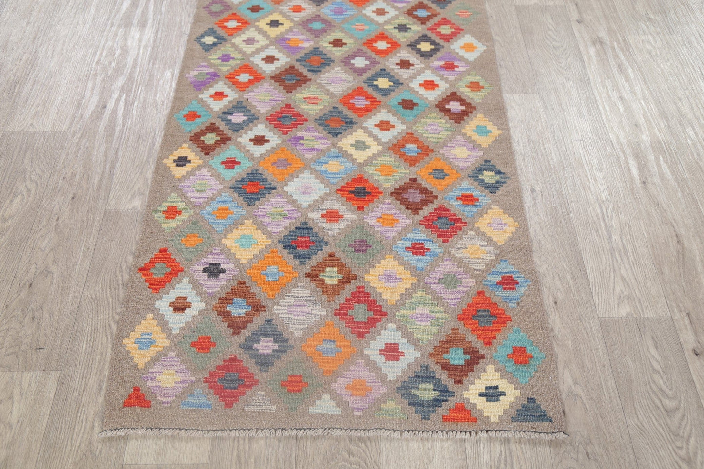 Flat-Woven Kilim Turkish Runner Rug 3x16