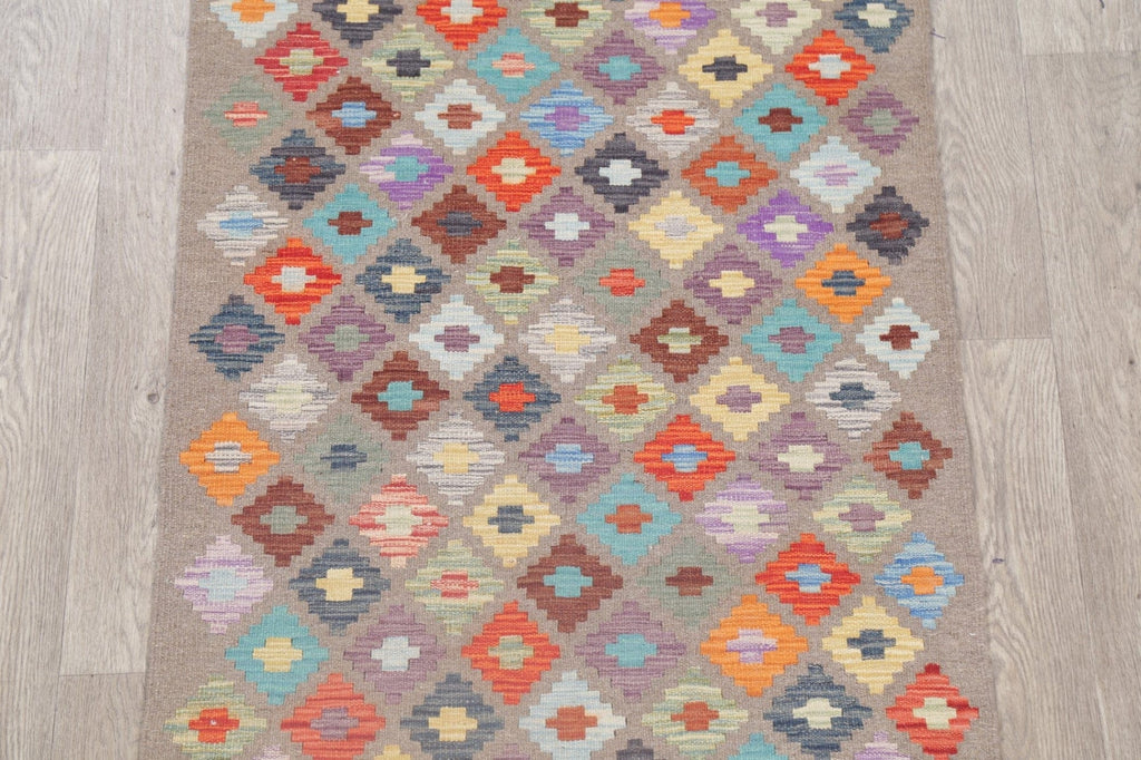 Flat-Woven Kilim Turkish Runner Rug 3x16