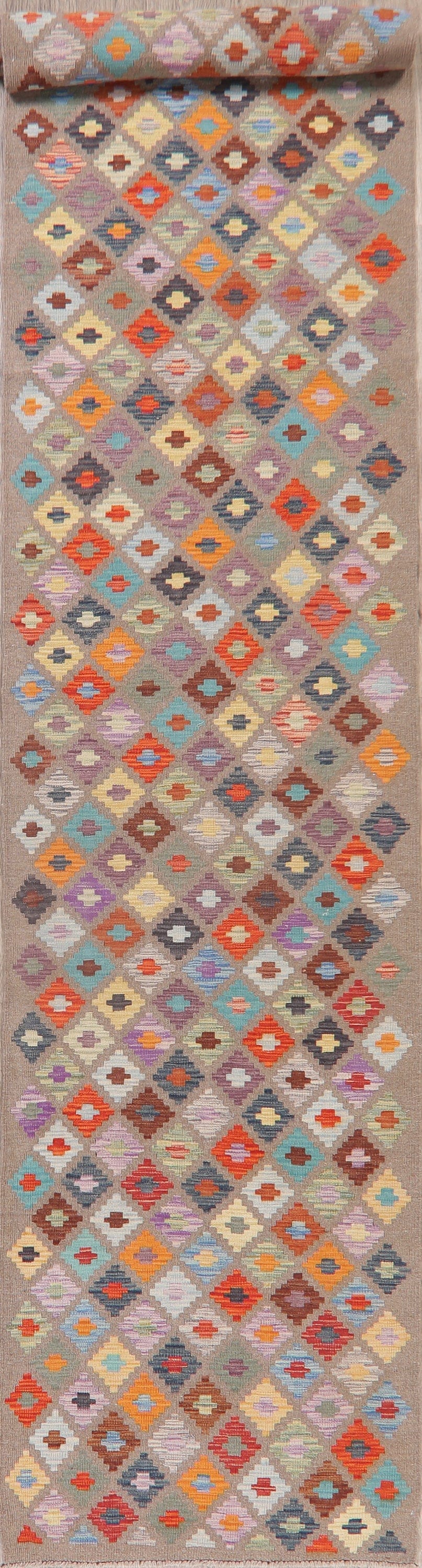 Flat-Woven Kilim Turkish Runner Rug 3x16