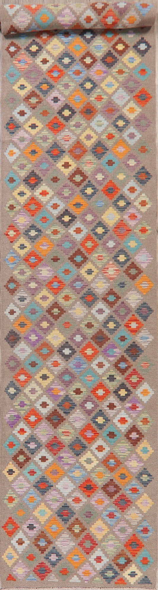 Flat-Woven Kilim Turkish Runner Rug 3x16