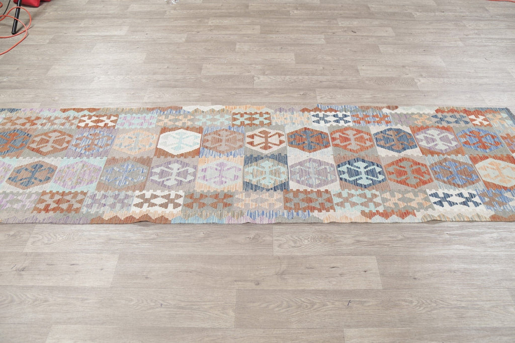 Flat-Woven Geometric Kilim Turkish Runner Rug 3x10