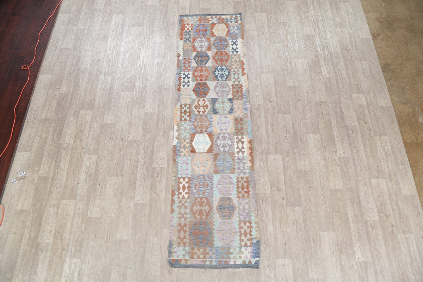 Flat-Woven Geometric Kilim Turkish Runner Rug 3x10