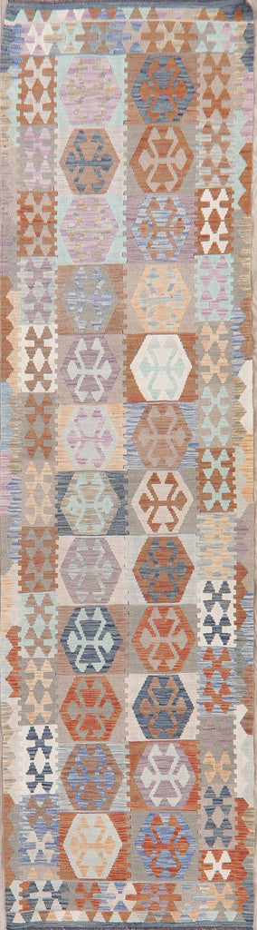 Flat-Woven Geometric Kilim Turkish Runner Rug 3x10