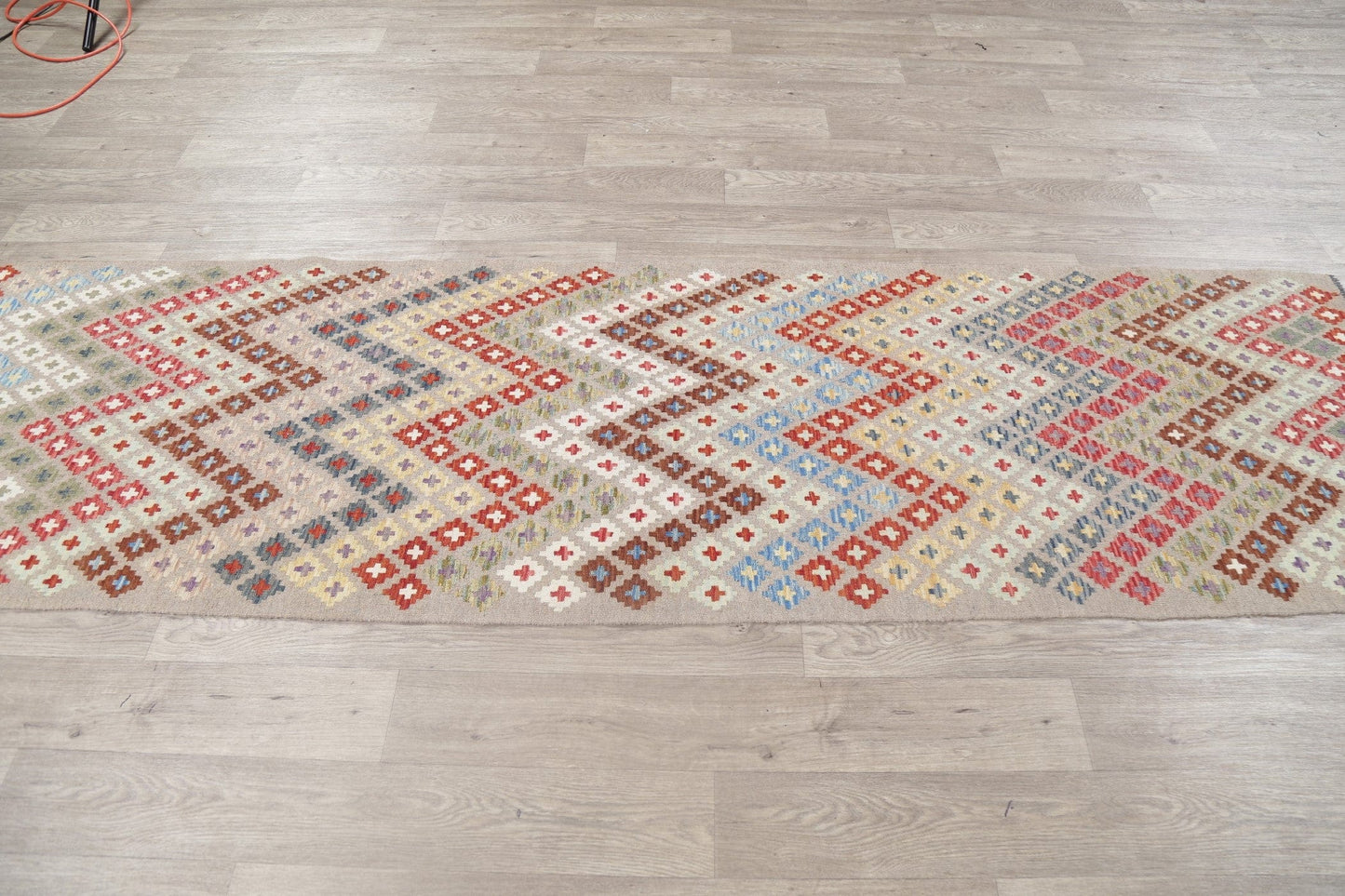 Flat-Woven Geometric Kilim Turkish Runner Rug 3x10