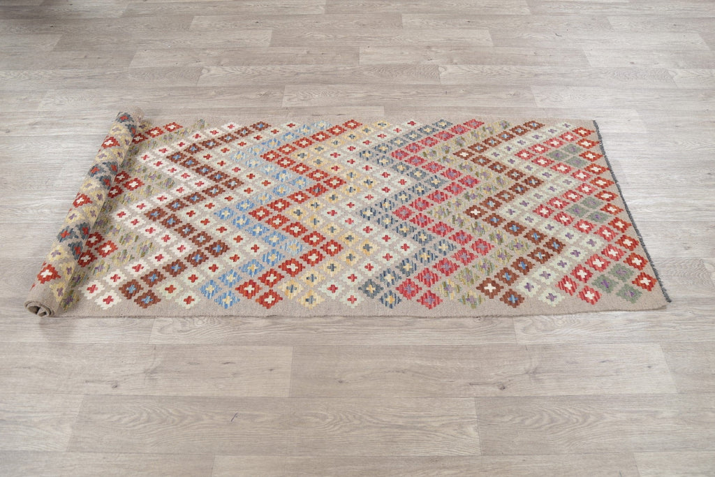 Flat-Woven Geometric Kilim Turkish Runner Rug 3x10