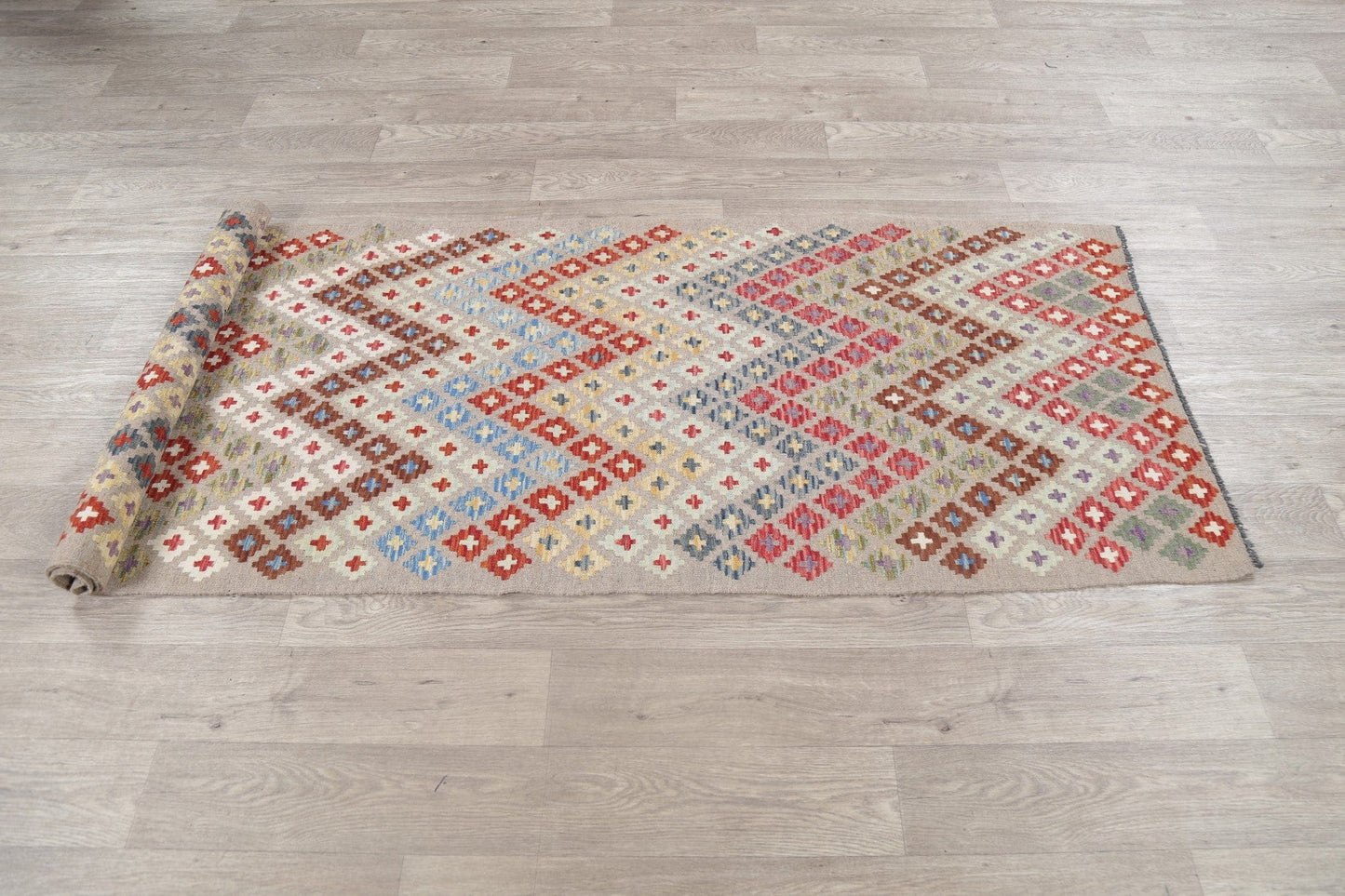 Flat-Woven Geometric Kilim Turkish Runner Rug 3x10