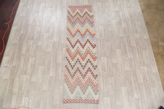 Flat-Woven Geometric Kilim Turkish Runner Rug 3x10