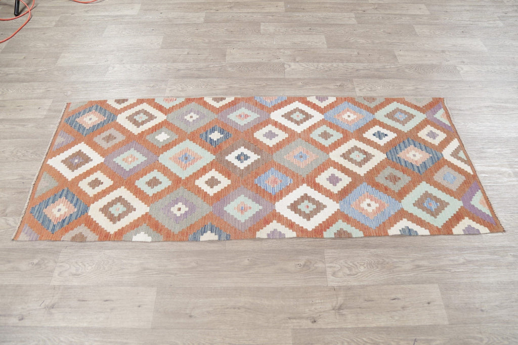 Flat-Woven Geometric Kilim Turkish Runner Rug 3x6