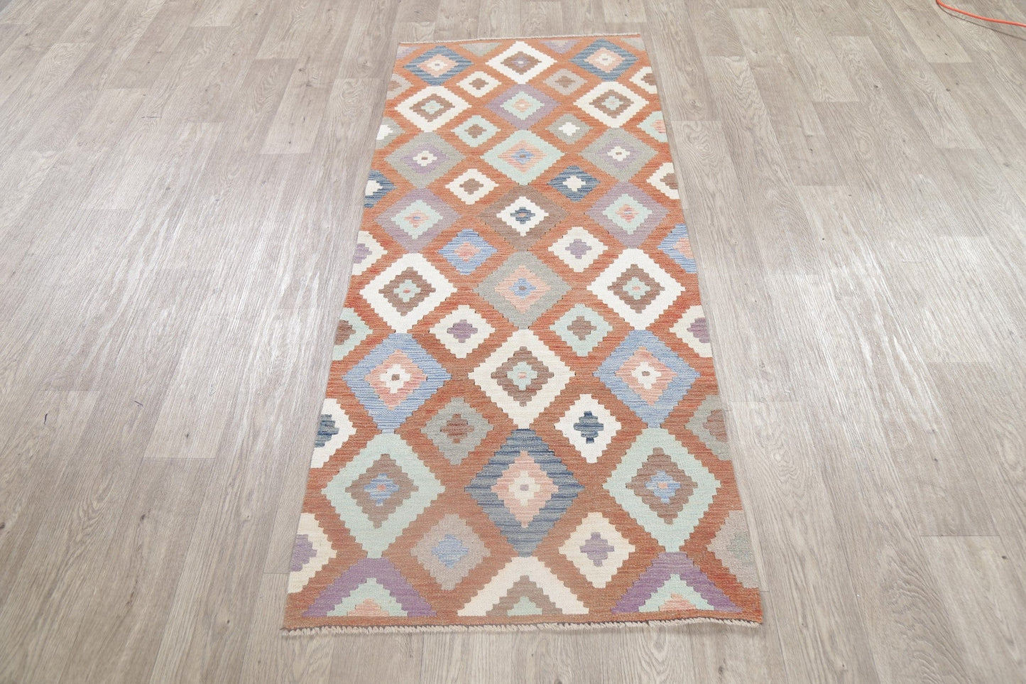 Flat-Woven Geometric Kilim Turkish Runner Rug 3x6