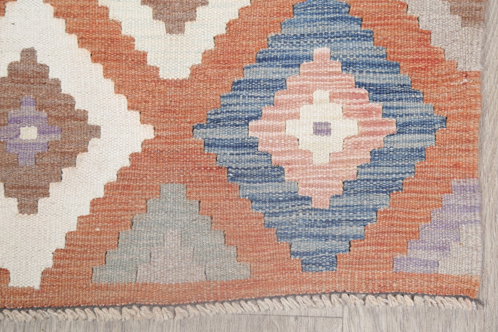 Flat-Woven Geometric Kilim Turkish Runner Rug 3x6