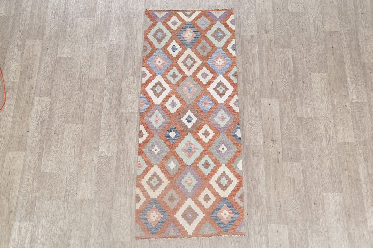 Flat-Woven Geometric Kilim Turkish Runner Rug 3x6