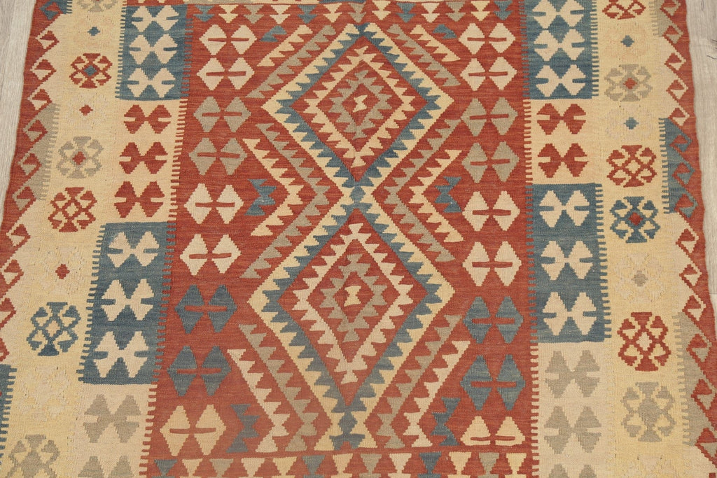 Flat-Woven Geometric Kilim Turkish Area Rug 5x6