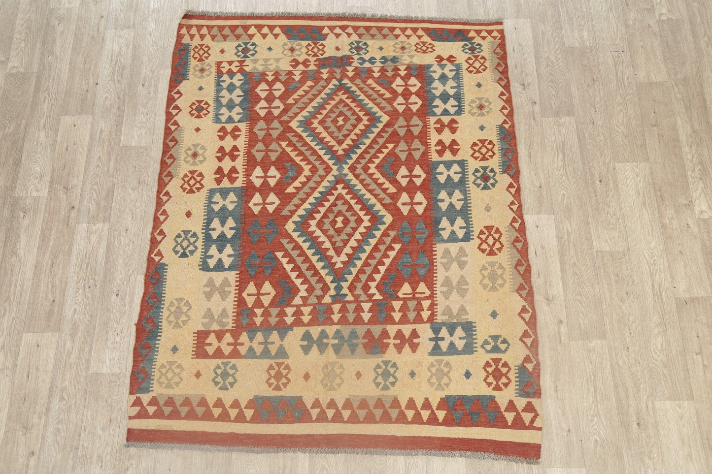 Flat-Woven Geometric Kilim Turkish Area Rug 5x6