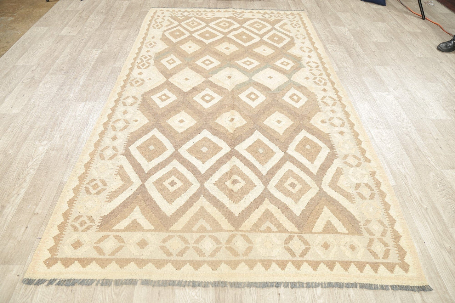 Flat-Woven Geometric Kilim Turkish Area Rug 5x8