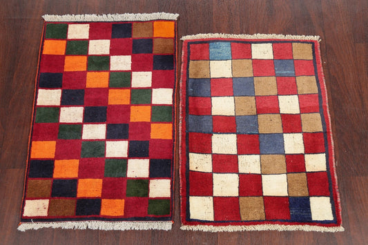 Set of 2 Checkered Gabbeh Shiraz Persian Area Rug 2x3