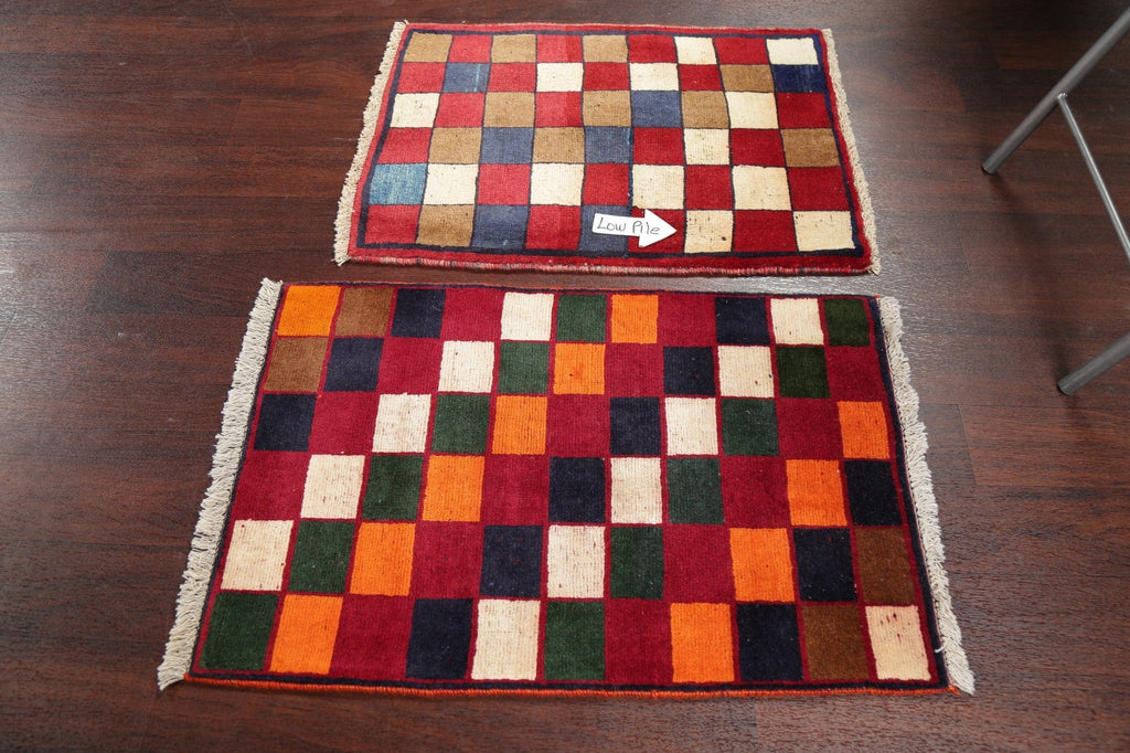 Set of 2 Checkered Gabbeh Shiraz Persian Area Rug 2x3