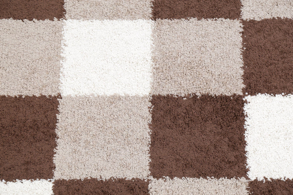 Multi-Colored Checked Shaggy Area Rug 5x7